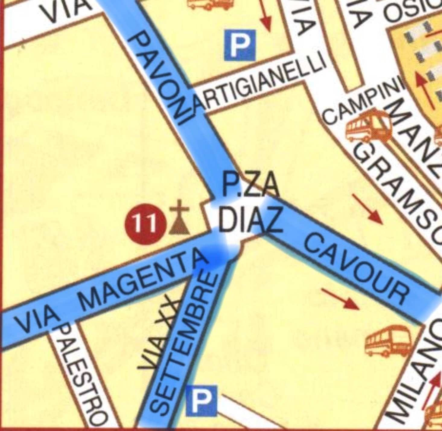 Confluenze Piazza Diaz (elenco strade)